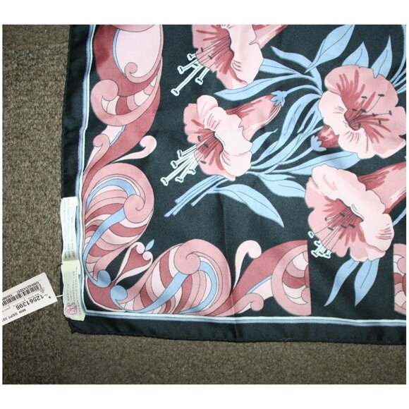 Vtg Carson Pirie Scott & Co Black/Pink/Blue Abstract Floral Silk Scarf - Picture 7 of 7